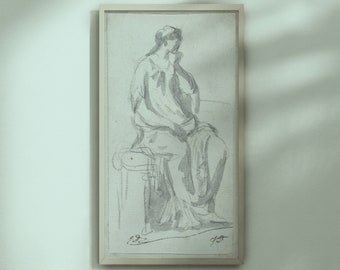 Klasyczna rzeźba zamyślonej kobiety autorstwa Jacques’a Louisa Davida 1775/80, klasyczne obrazy w różnych formatach.