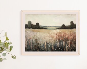 Kansas Fields Autumn Wildflower scene - oil painting printable landscape art
