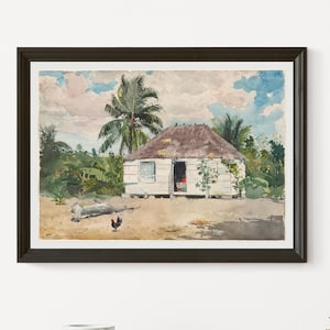 Native hut at Nassau by Winslow Homer 1885 watercolor and graphite with scraping and blotting on wove paper vintage art in many sizes.