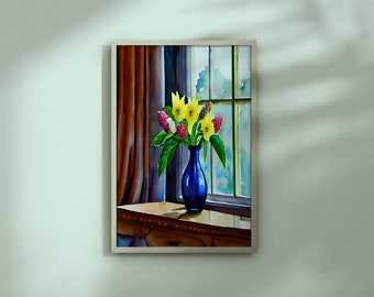 油彩画 花瓶に入った花 Totsu