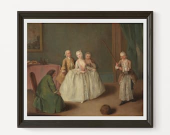 The Game of the Cooking Pot by Pietro Longhi c. 1744 oil on canvas printable vintage art, many sizes available