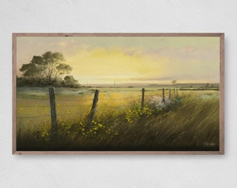 Samsung Frame Digital TV art:  Watercolor Painting Flowers on a Fence Original Artwork