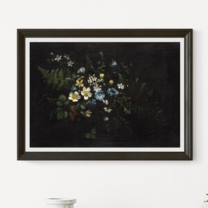 Dark oil painting, Flowers and Ferns classical painting in a variety of sizes, instant download