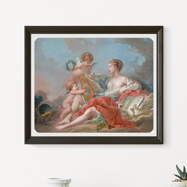 Allegory of Music by Francois Boucher 1764 oil on canvas vintage painting; print in many sizes.