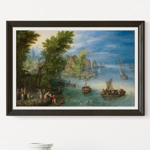 River Landscape by Jan Brueghel the Elder 1607 oil on copper printable vintage art