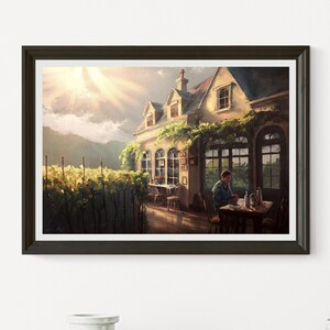 Vineyard Cafe Oil Painting Print Scene Instant Download