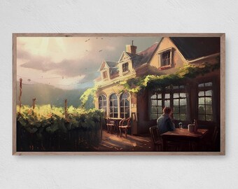 French Chateau Oil Painting Samsung Frame TV art:  Outdoor Cafe Original