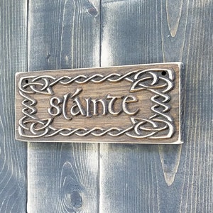 Slainte Sign Carved Wood Toast To Good Health Celtic Knot Border  **See Description for additional discount!!!**