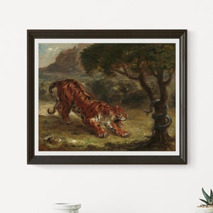 Tiger and Snake by Eugene Delacroix 1862 oil on canvas classical paintings in a variety of sizes.