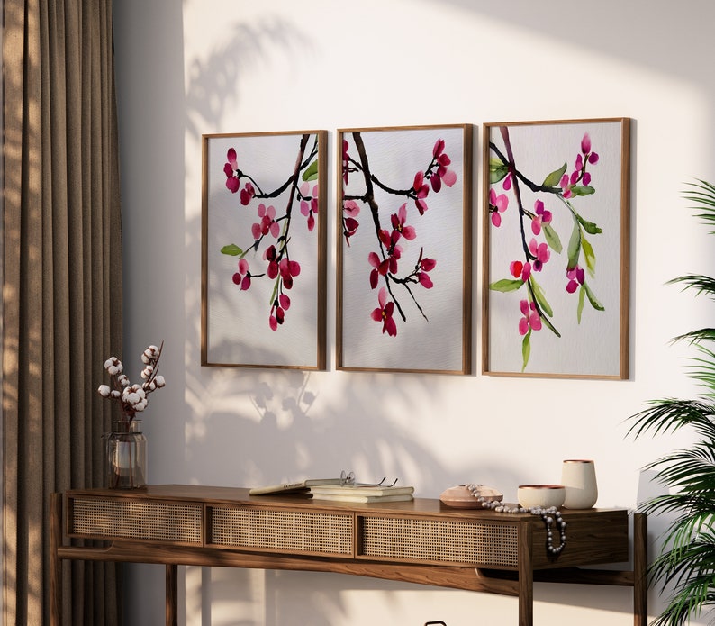 Pink Cherry Blossom Wall Art Living Room Wall Art Download - Etsy