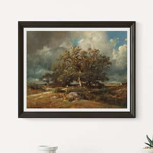 The Old Oak by Jules Dupre c. 1870 oil on canvas printable vintage painting.