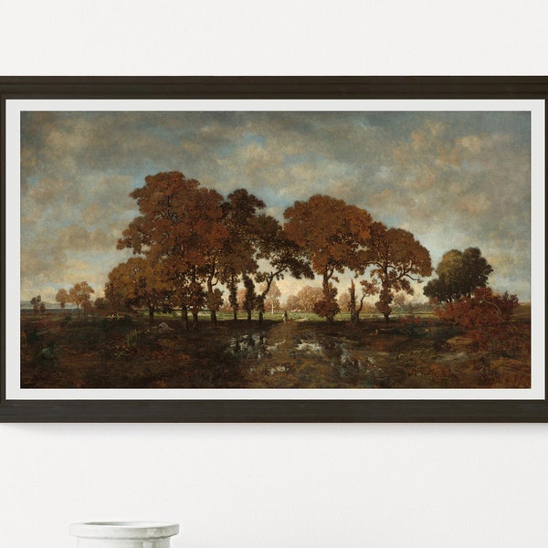 After the Rain by Theodore Rousseau c. 1850 oil on canvas printable vintage painting.