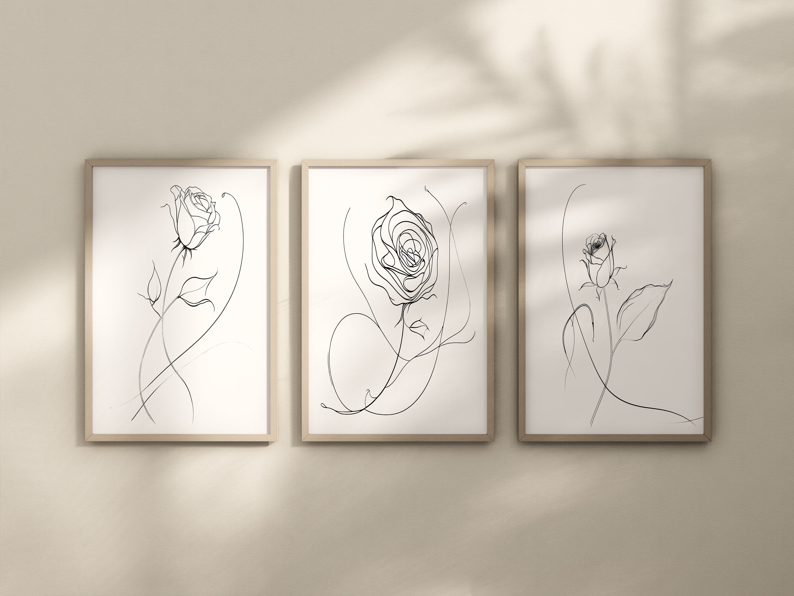 Wall Flower Line Drawing - Office Art Print Set 3 - Printable Flower ...