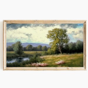 Samsung Frame TV art:  Flower Filled Spring Meadow in the Countryside digital oil painting