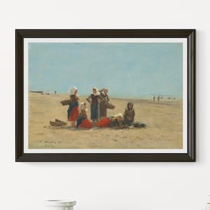 Women on the Beach at Berck by Eugene Boudin 1881 oil on wood printable vintage art