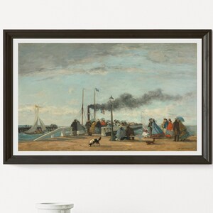 Jetty and Wharf at Trouville by Eugene Boudin 1863 oil on wood printable vintage art
