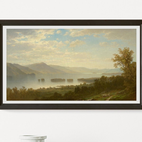 Lake George by John William Casilear after 1851 oil on canvas vintage art in many sizes.