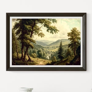Impresión de pintura al óleo de las colinas de los Apalaches. Impresión de arte del valle del bosque verde en muchas variaciones de tamaño.