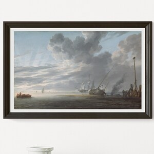 Estuary at Day s End by Simon de Vlieger c. 1640/1645 oil on panel printable vintage art