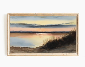 Digital TV art:  Lake Michigan Sunrise, Original artwork for Samsung Frame, or other TV displays.  16 to 9 aspect ratio