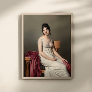 Portrait of a Young Woman in White by Anonymous Artist c. 1798 oil on canvas classical paintings in a variety of sizes.
