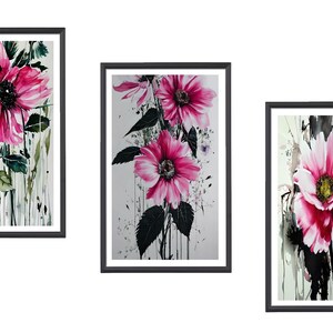 Set of 3 Art Prints - Matching Prints Set  Art Prints Matched Pink Watercolor