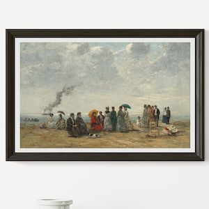 Figures on the Beach by Eugene Boudin c. 1867/1870 oil on canvas printable vintage art