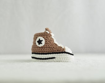 Crochet Baby Sneakers - Mocha/ Black Stripe - Crochet Baby Booties - Baby Shower Gift - Newborn Booties