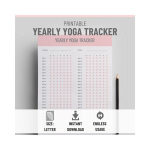 Yoga Tracker voor een actieve en stressvrije levensstijl, invulbare checklist/log, 1 jaar (12 maanden), afdrukbaar digitaal product, ongedateerd en herbruikbaar