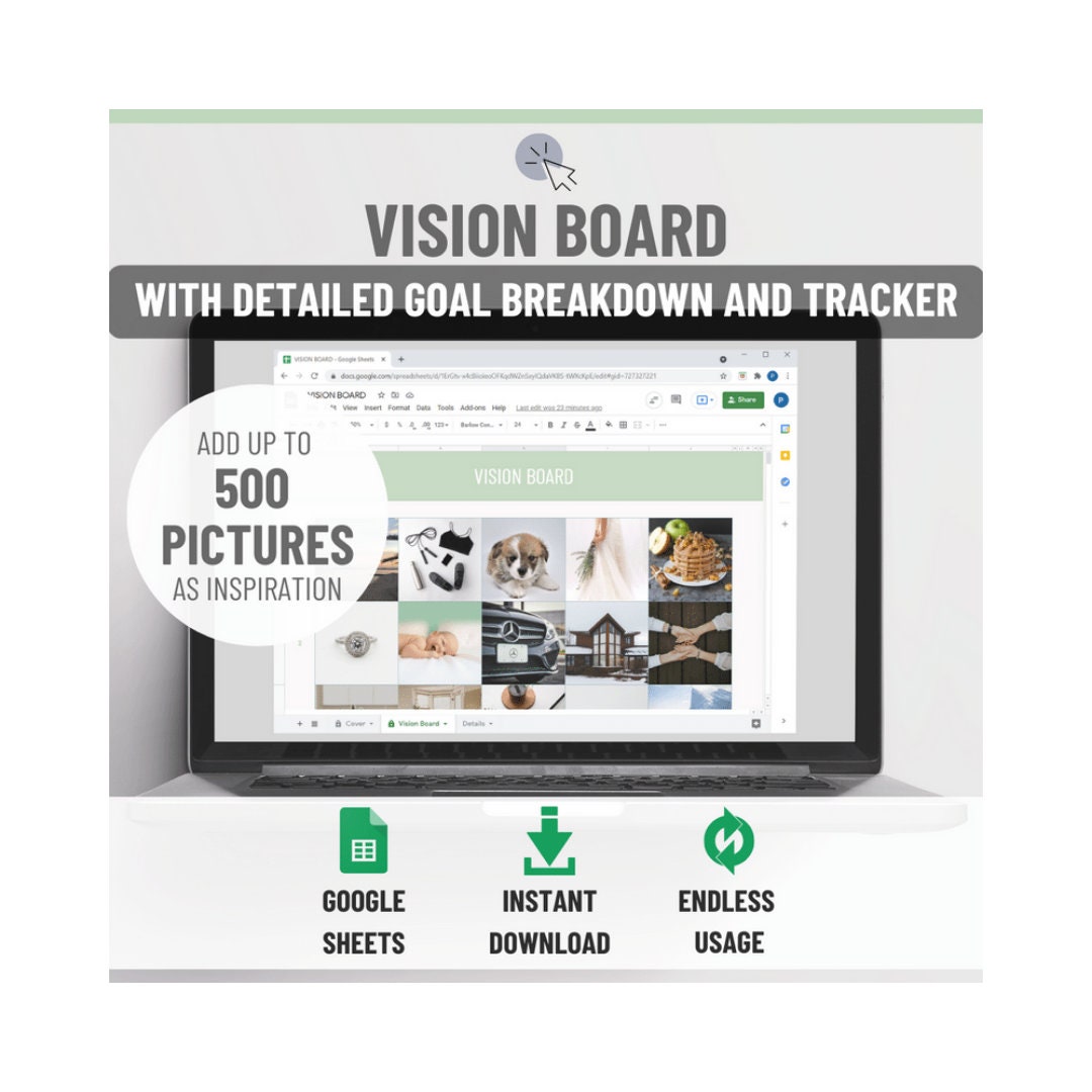 Vision Board Spreadsheet to Visualize Your Goals, With Grid View ...