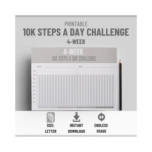 10K Steps a Day Fitness Challenge Tracker With Fillable Graph, Easy to