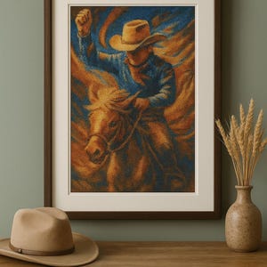 Cowboy - Sun Fire Collection - Cowboy Cross Stitch Pattern – Vibrant Western Horseback Scene