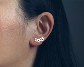 Sterling Silver Geometric Minimalist Climber Earrings, Linked Square Crawler Earrings, Available in Gold Silver Tone