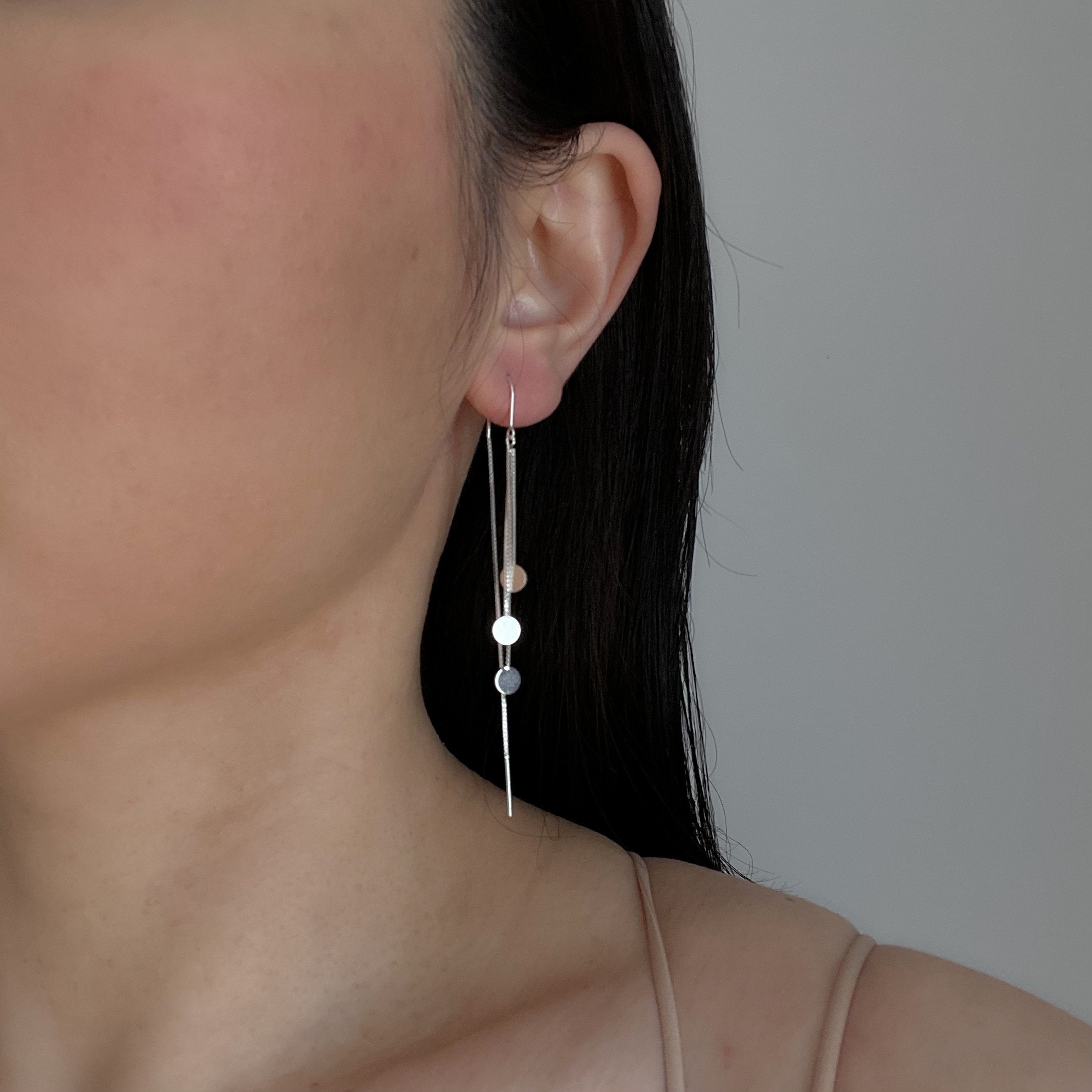 sterling Silver Triple Disc Threader Earrings