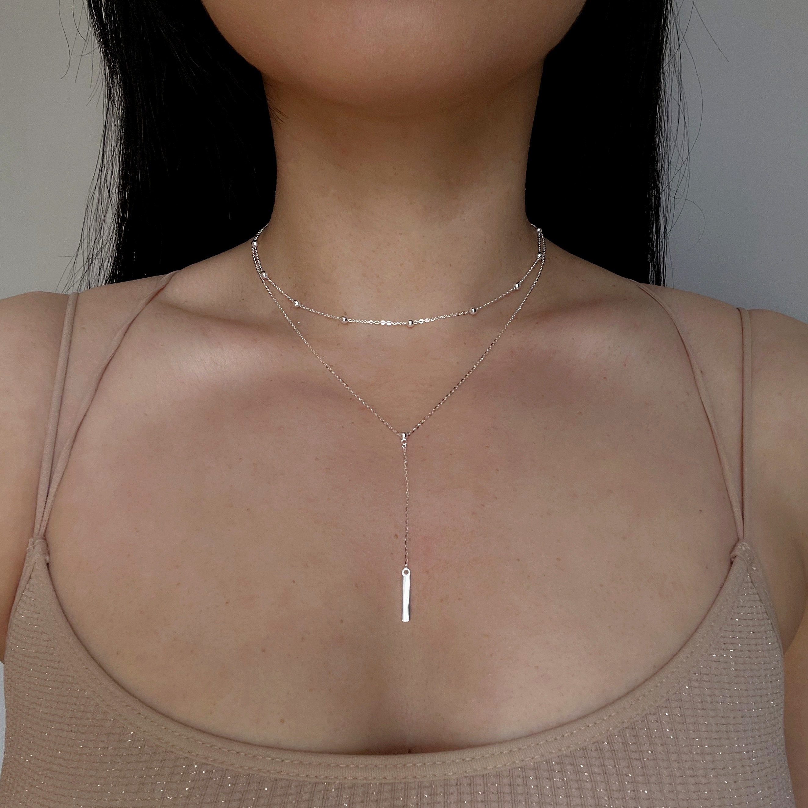 Sterling Silver Stacking Double Chain Lariat Necklace