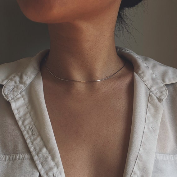 Sterling Silver Skinny Plain Snake Chain Adjustable Choker
