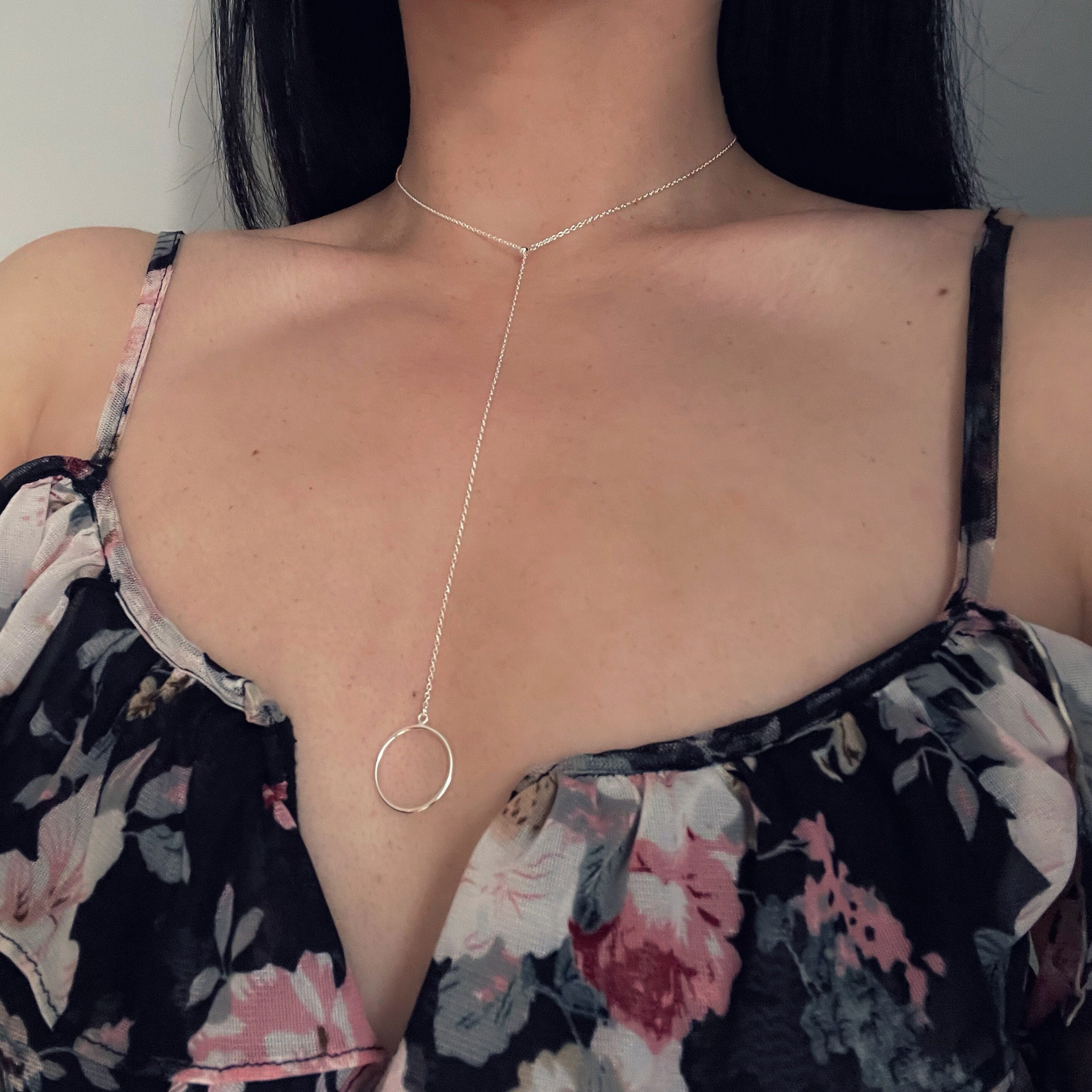 sterling Silver Circle Lariat Necklace