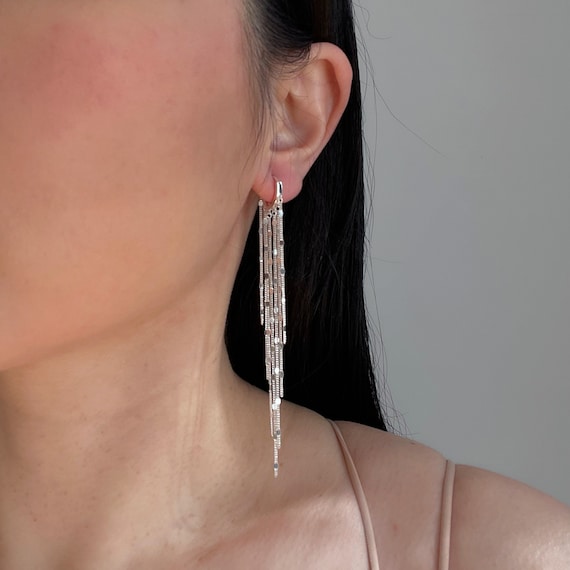 Sterling Silver Fringe Huggie Earrings Etsy