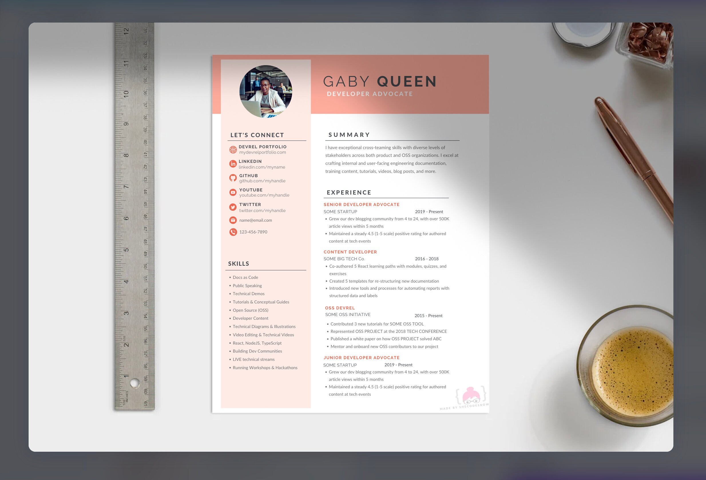 Women In Tech Devrel Resume Cv Template 2 Page Resume Cover