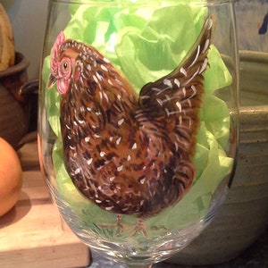 Hand-painted chicken on a wine glass, hand-painted, pet portrait, unique glasses, personalized pet portrait on a  Glass
