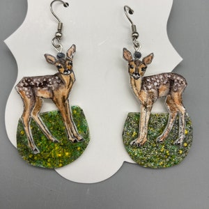 Handpainted Watercolor Fawn Earrings