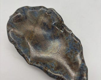 Decorative Handmade Stoneware Oyster Shell Catch All or Candle Holder