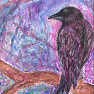 Whimsy Goth Multimedia Painting "Mystic Crow" by Adelle Hudgins
