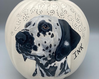 Custom Painted Pet Portrait Artificial Pumpkin – Personalized Fall Decor