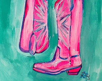 Rosa Cowgirl Stiefel Kunstdruck, Küsten Cowgirl Dekor