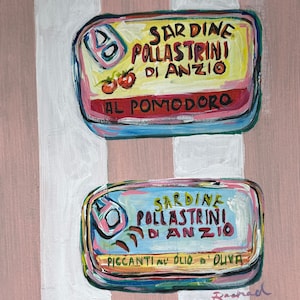 Tin Sardines Whimsical Art Print Italian Sardine Scene Original Artwork Mediterranean Delight Hand Painted Italian Sardines Unique