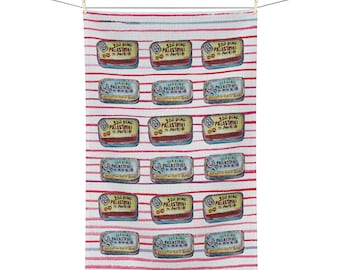 Sardine Tin Kitchen Tea Towel: Coastal Italian Design