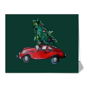 Árbol de Navidad, Porsche rojo, tarjeta de felicitación navideña