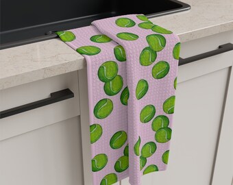 Tennis Ball and Cocktail Hand Towel Sporty Kitchen Charm Tennis Inspired Tea Towel Grand Slam Home Accessory Tennis Ball Illustration
