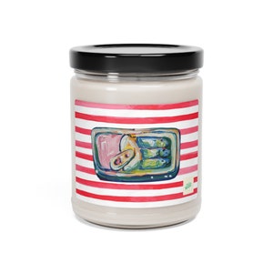 Sardine themed candle Coastal candle with fish design Nautical themed soy candle Decorative candle sardine label Soy wax candle sardines
